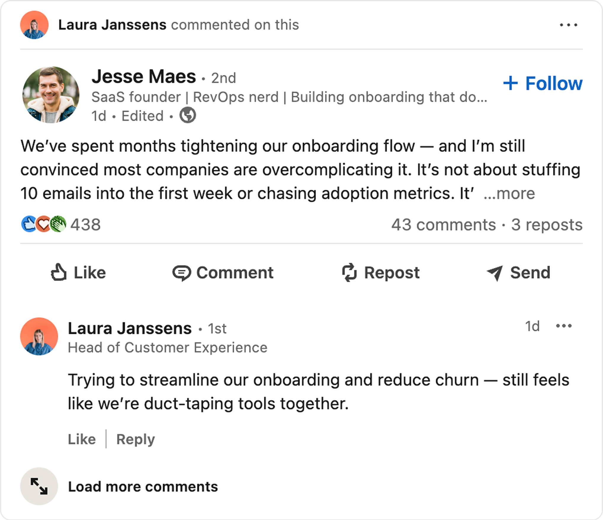 LinkedIn activity showing potential conversation starters